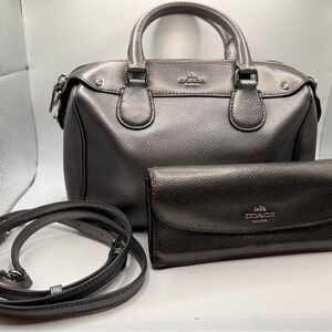 Coach Metallic Silver Satchel and Wallet Set